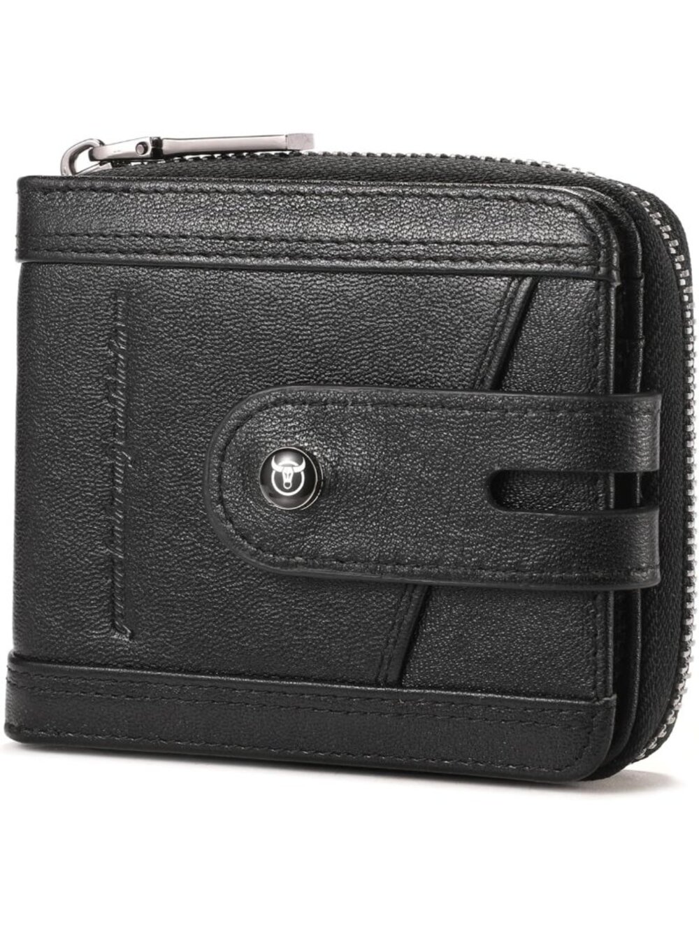 Genuine Leather Men's Zipper Wallet - Stylish, Durable, Slim Design (Black)